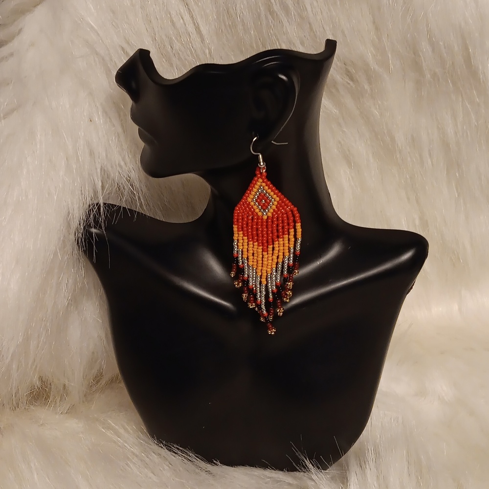 Multi Colored Beaded Dangle Earrings - image 1